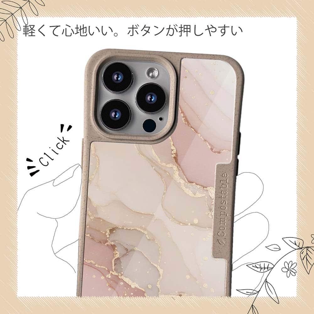 iPhone16/iPhone16e 花柄 コンポスケース くすみカラーマーブル調 ピンク＆ゴールド | 10枚目