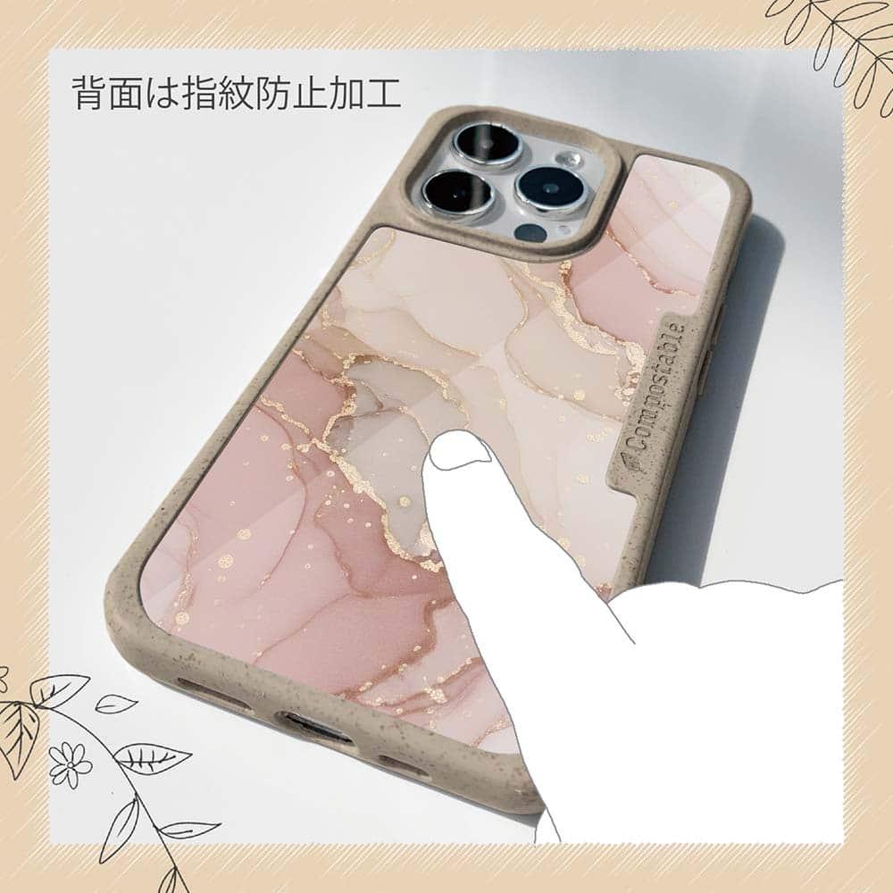 iPhone16/iPhone16e 花柄 コンポスケース くすみカラーマーブル調 ピンク＆ゴールド | 13枚目