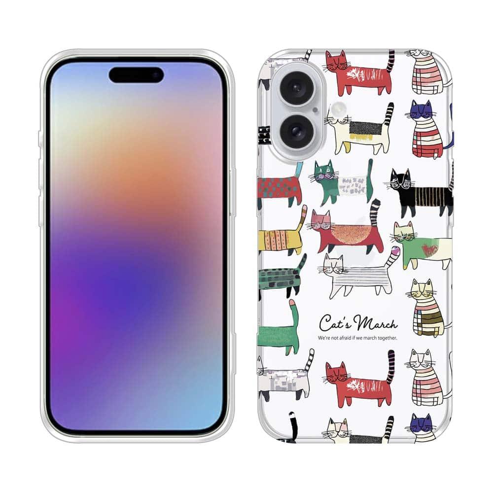 iPhone17/iPhoneAir/iPhone17Pro 花柄 全機種対応☆TPUケース 北欧デザイン 猫の行進 | 2枚目