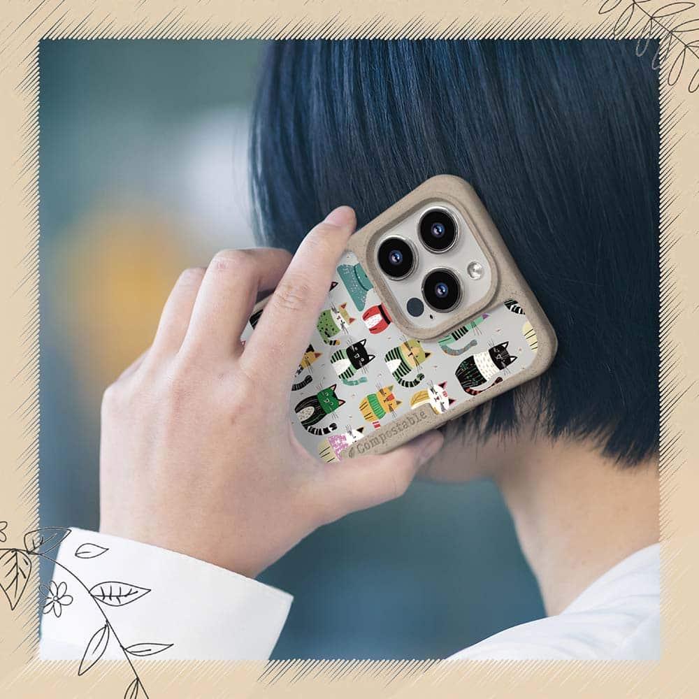 iPhone16/iPhone16e/iPhone16 Pro 花柄 コンポスケース 北欧デザイン いろいろな猫 | 7枚目