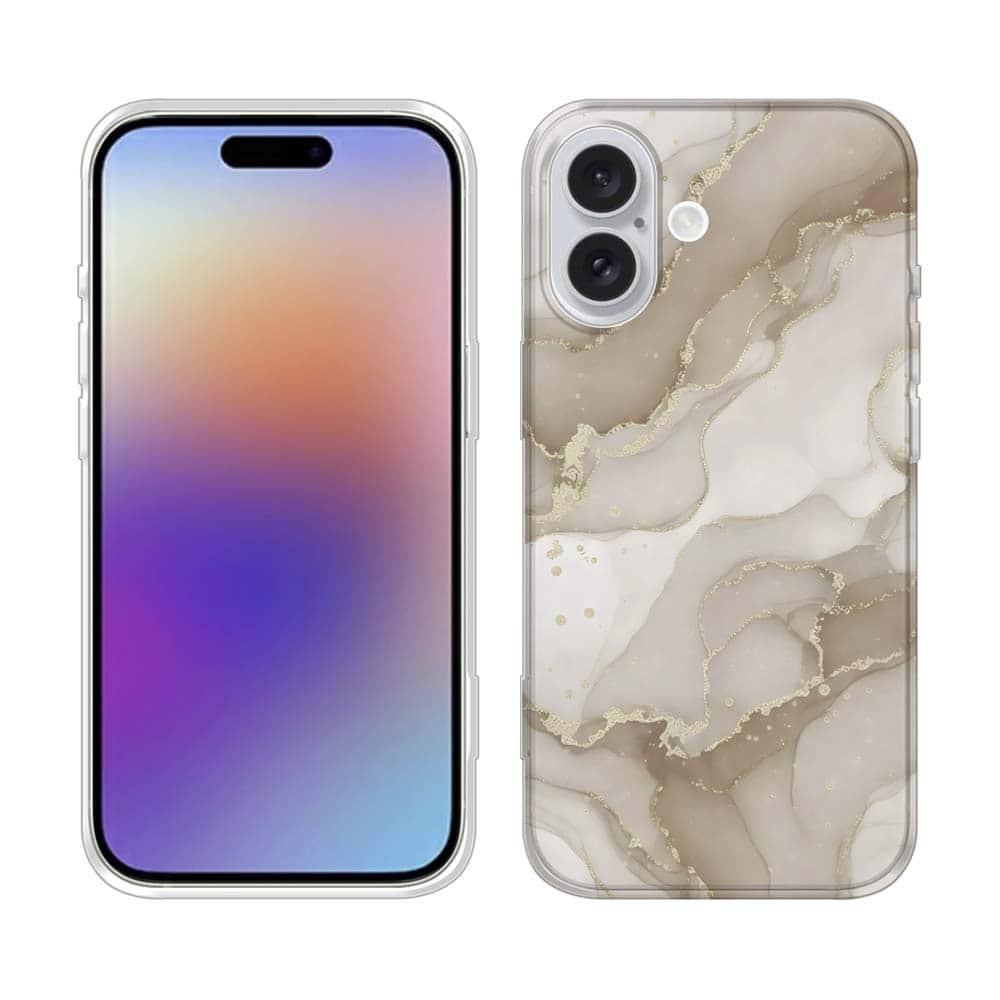 iPhone17/iPhoneAir 花柄 全機種対応☆TPUケース くすみカラーマーブル調 ベージュ＆ゴールド | 2枚目