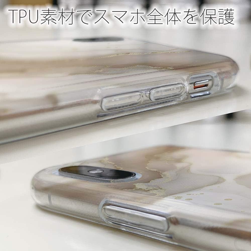 iPhone17/iPhoneAir 花柄 全機種対応☆TPUケース くすみカラーマーブル調 ベージュ＆ゴールド | 5枚目