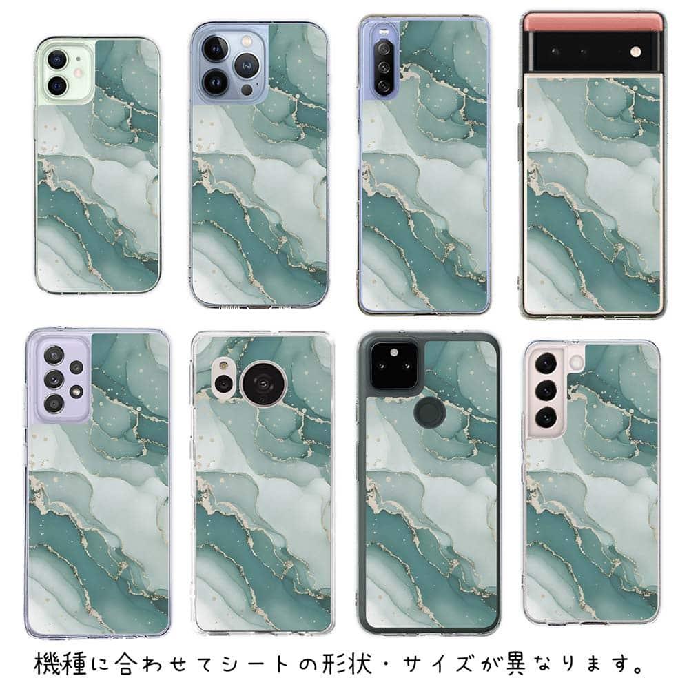 iPhone17 花柄 全機種対応☆【インナーシート/デザインシート】 くすみカラーマーブル調 グリーン＆ゴールド | 6枚目