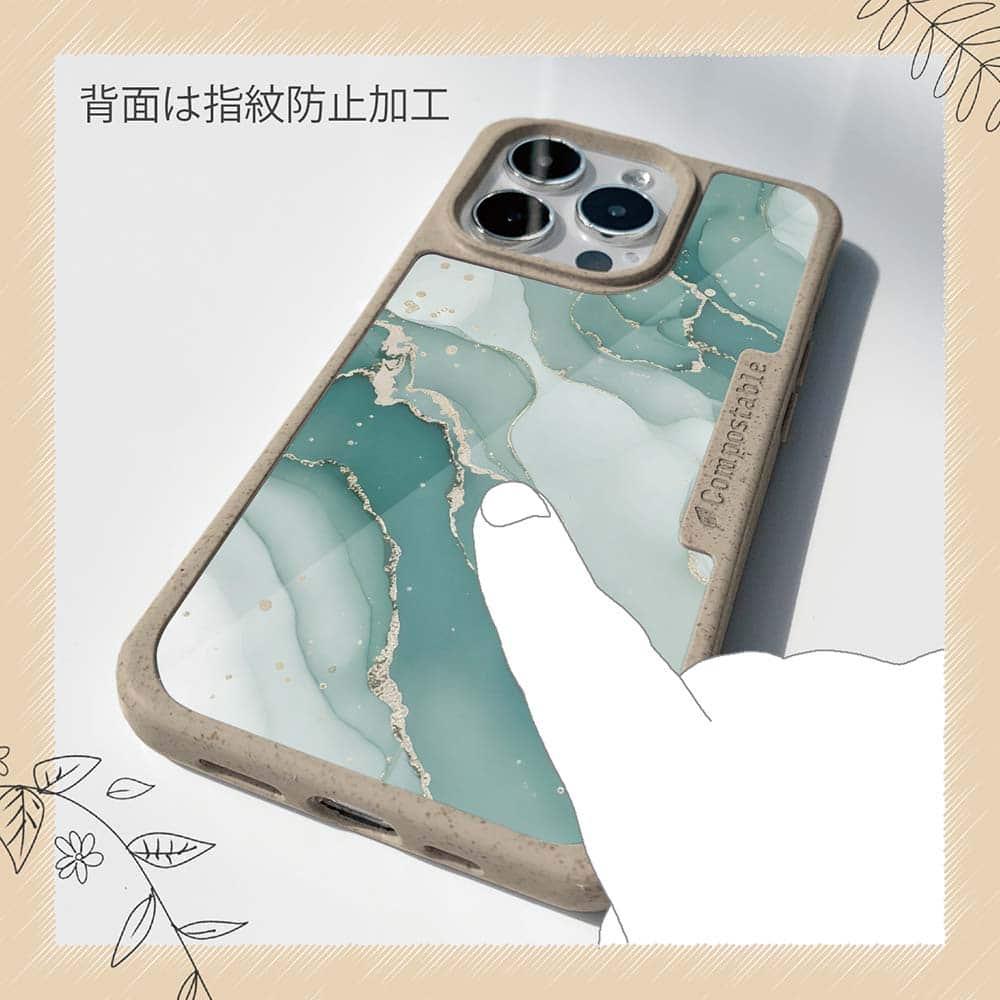 iPhone16/iPhone16e 花柄 コンポスケース くすみカラーマーブル調 グリーン＆ゴールド | 13枚目