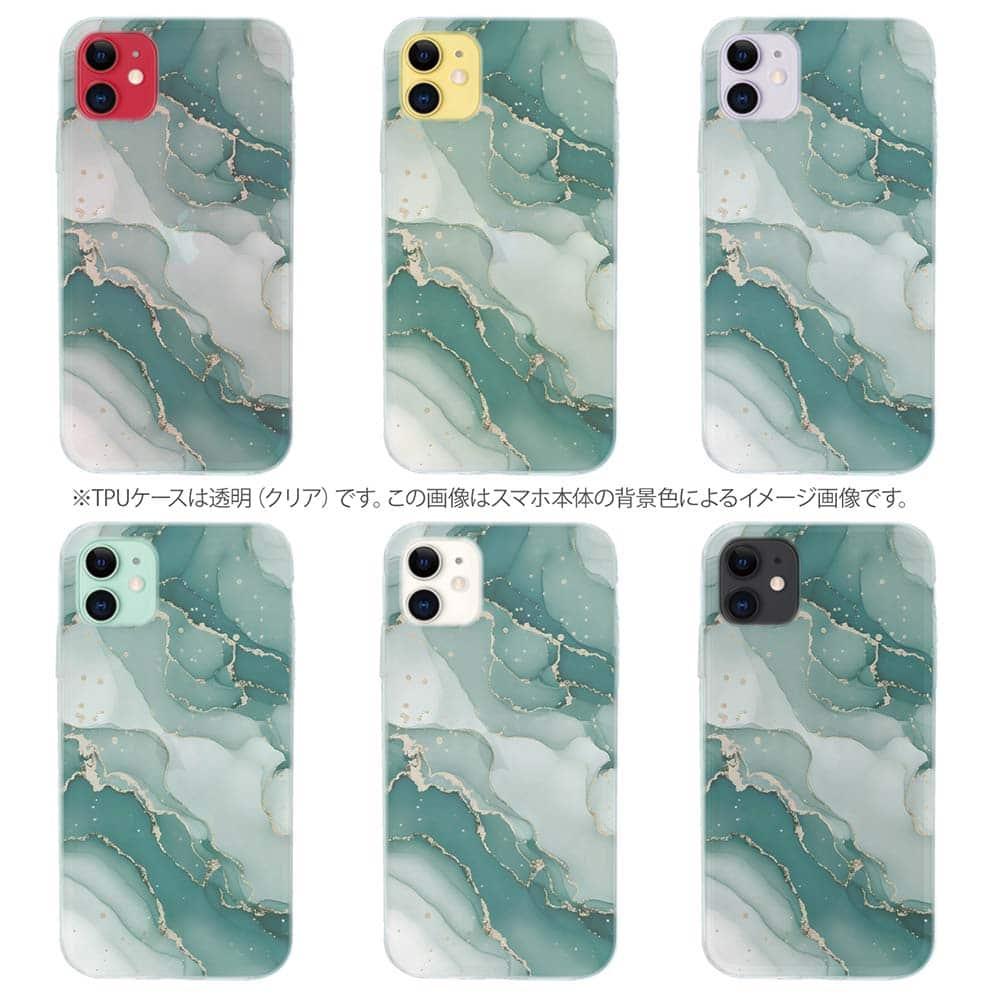iPhone17/iPhoneAir 花柄 全機種対応☆TPUケース くすみカラーマーブル調 グリーン＆ゴールド | 9枚目