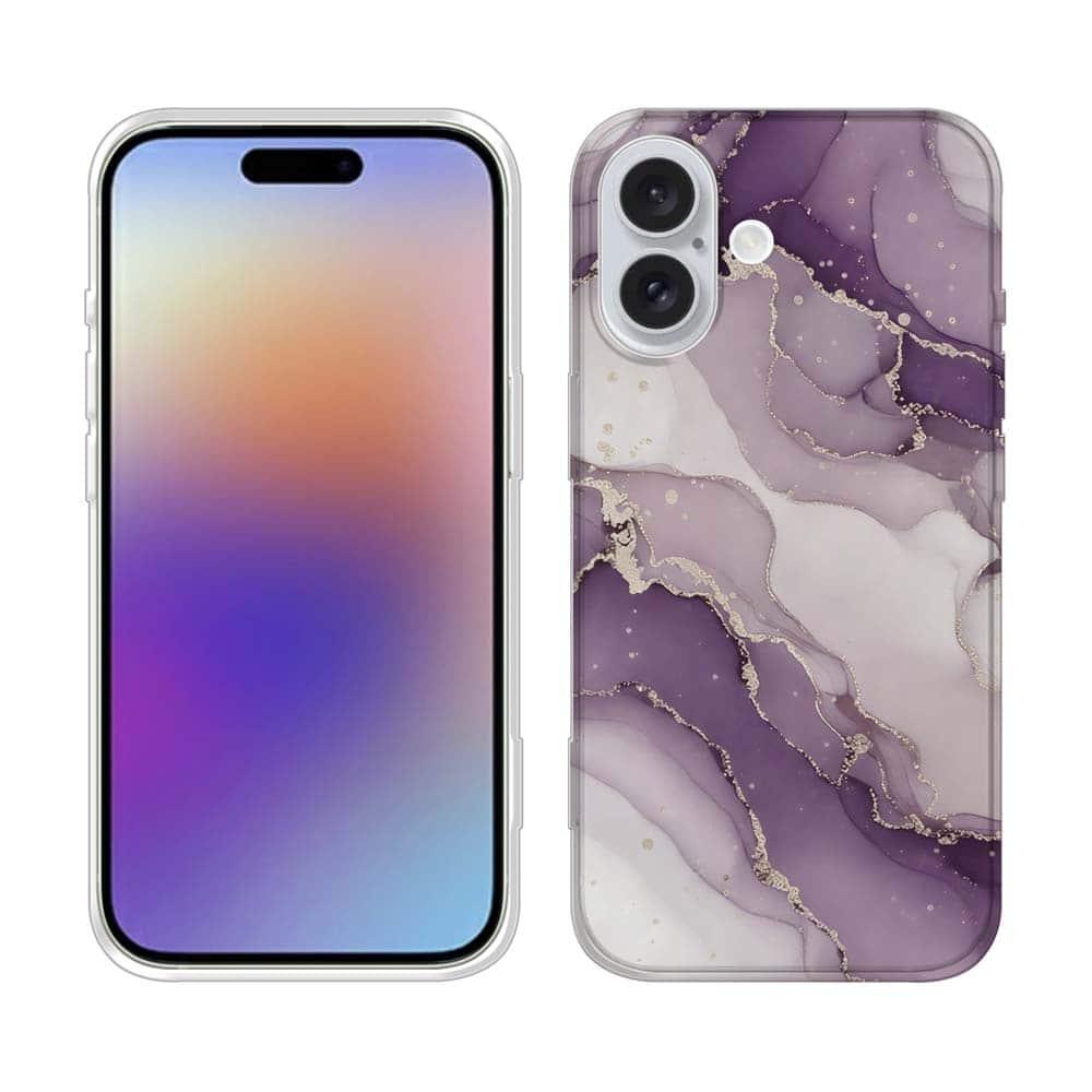 iPhone17/iPhoneAir 花柄 全機種対応☆TPUケース くすみカラーマーブル調 パープル＆ゴールド | 2枚目