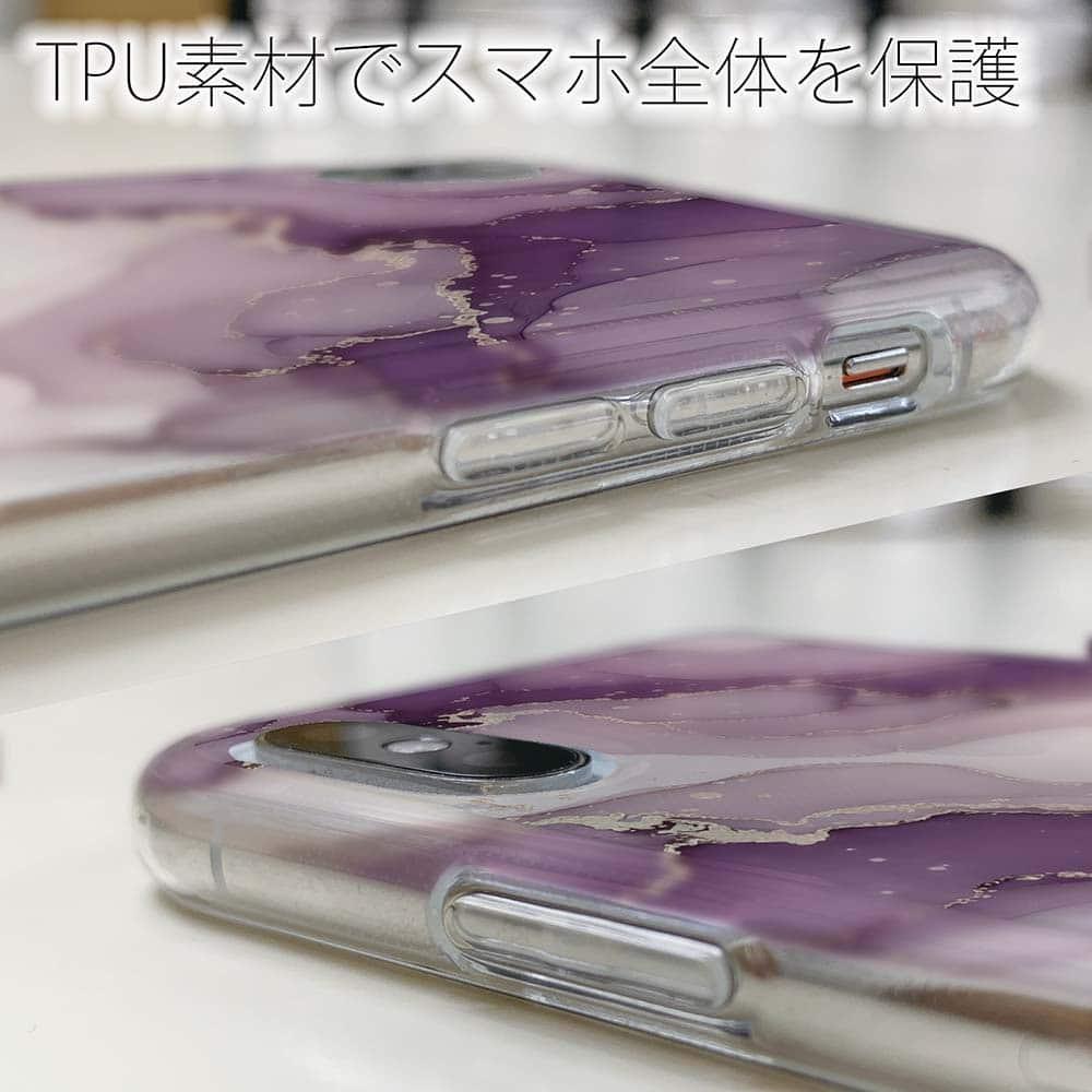 iPhone17/iPhoneAir 花柄 全機種対応☆TPUケース くすみカラーマーブル調 パープル＆ゴールド | 5枚目
