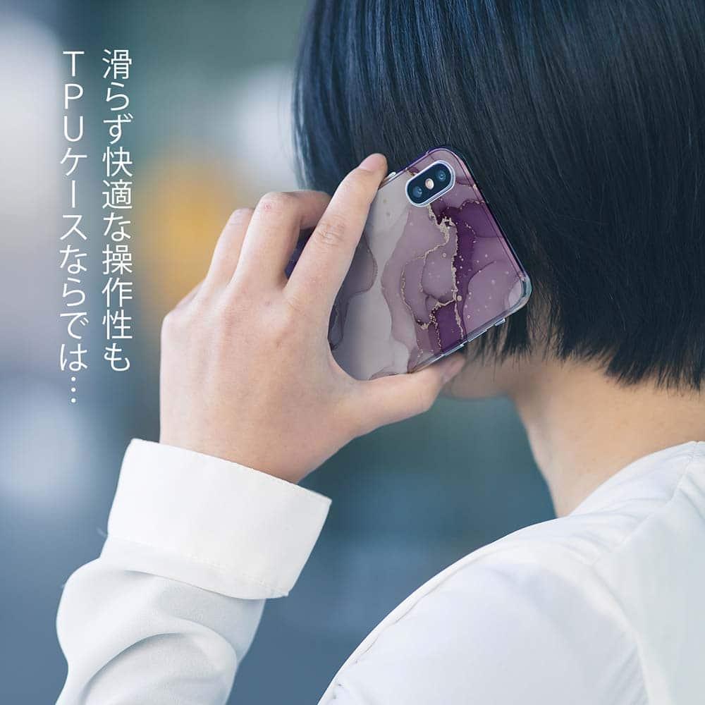 iPhone17/iPhoneAir 花柄 全機種対応☆TPUケース くすみカラーマーブル調 パープル＆ゴールド | 7枚目