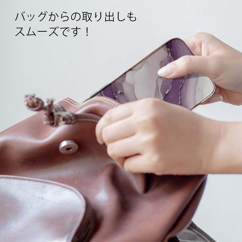 iPhone17/iPhoneAir 花柄 全機種対応☆TPUケース くすみカラーマーブル調 パープル＆ゴールド | 8枚目