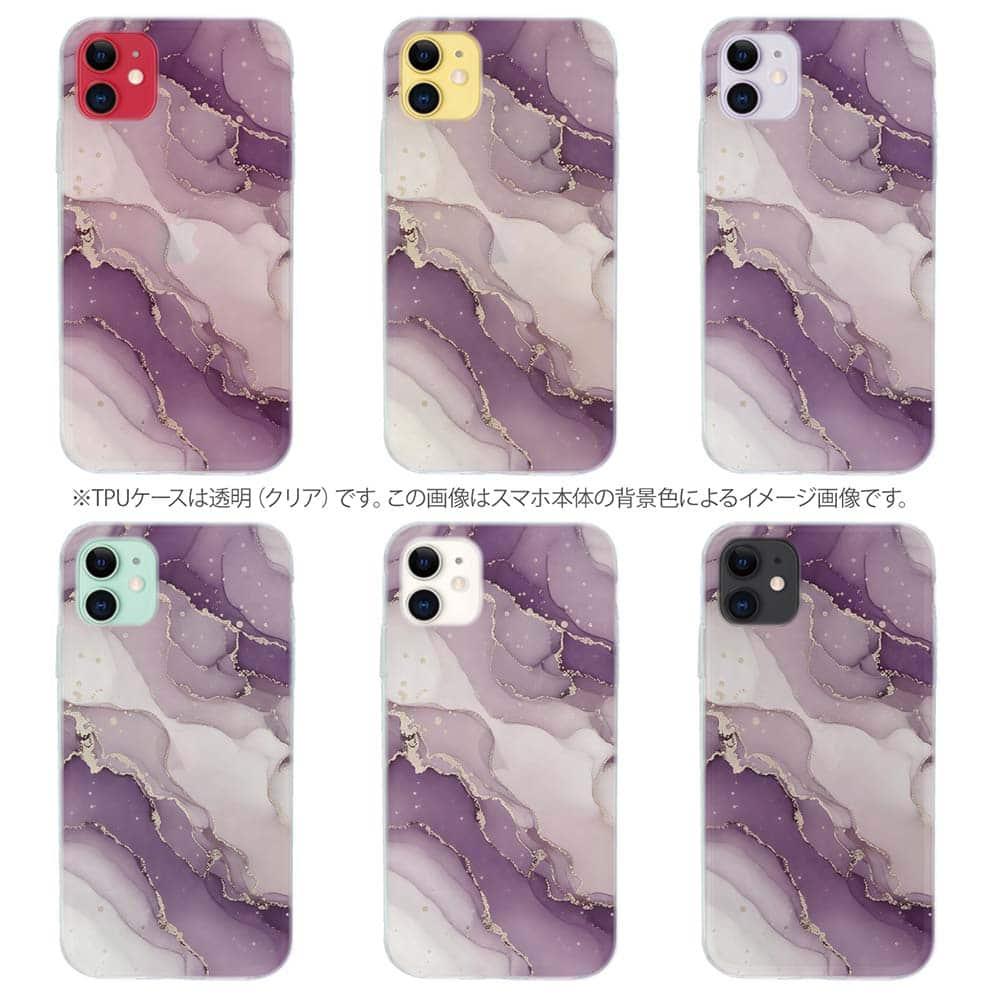 iPhone17/iPhoneAir 花柄 全機種対応☆TPUケース くすみカラーマーブル調 パープル＆ゴールド | 9枚目