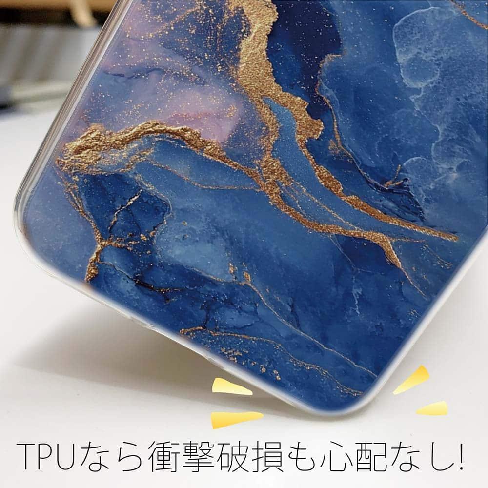 iPhone17/iPhoneAir 花柄 全機種対応☆TPUケース マーブル調【ゴールドラメ】 ブルー＆ゴールド | 4枚目
