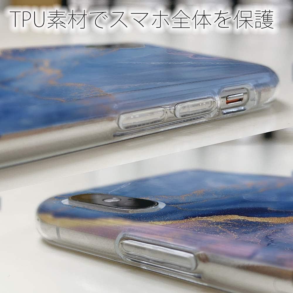 iPhone17/iPhoneAir 花柄 全機種対応☆TPUケース マーブル調【ゴールドラメ】 ブルー＆ゴールド | 5枚目