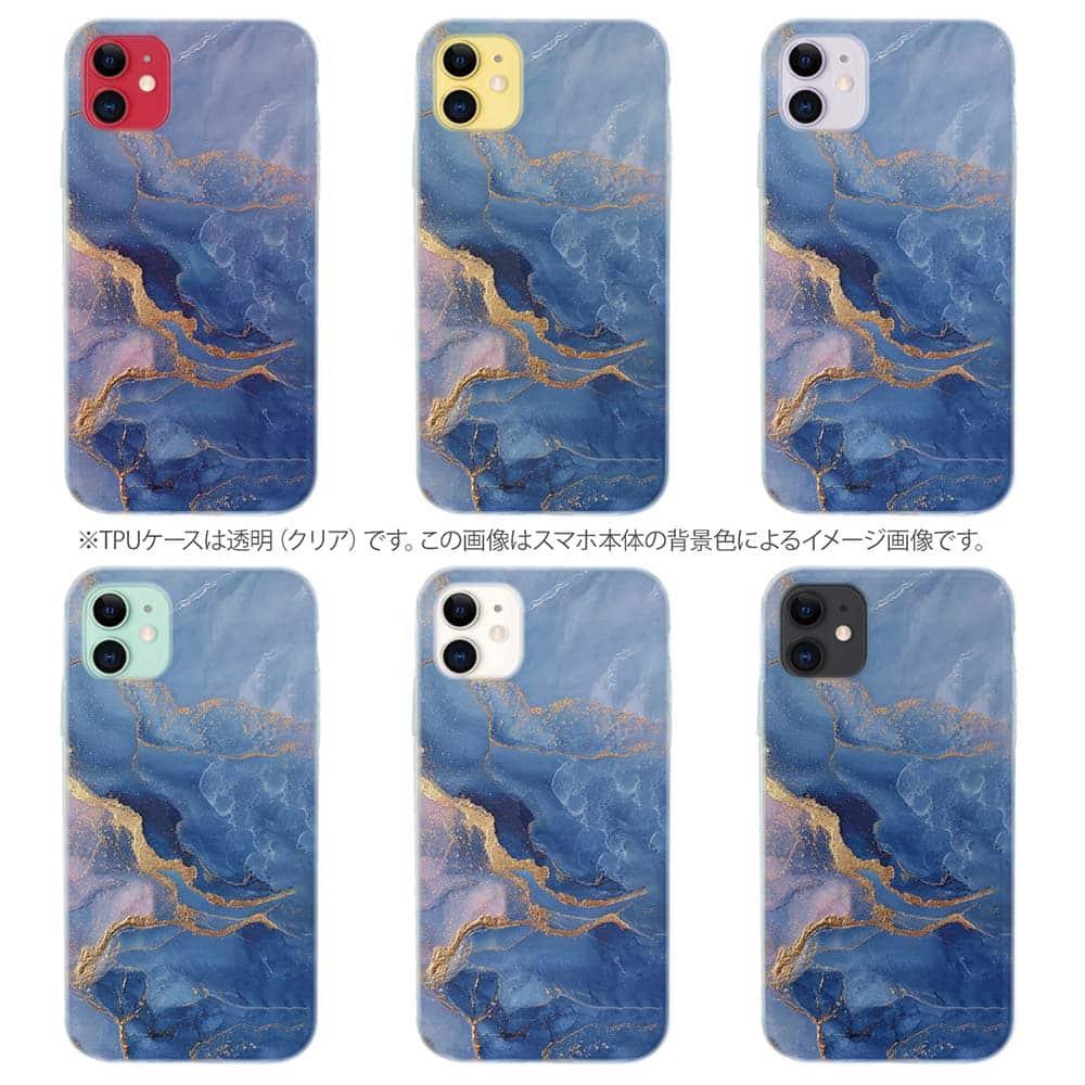 iPhone17/iPhoneAir 花柄 全機種対応☆TPUケース マーブル調【ゴールドラメ】 ブルー＆ゴールド | 9枚目