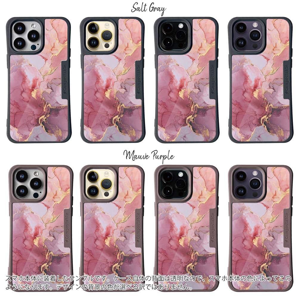 iPhone16/iPhone16e 花柄 コンポスケース マーブル調【ゴールドラメ】 ピンク＆ゴールド | 3枚目