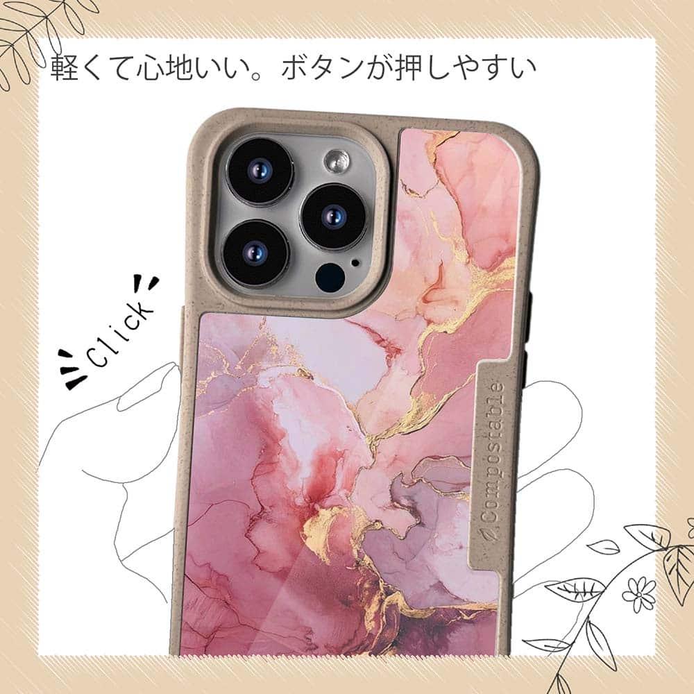 iPhone16/iPhone16e 花柄 コンポスケース マーブル調【ゴールドラメ】 ピンク＆ゴールド | 10枚目