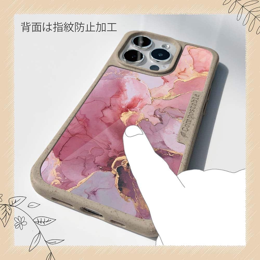 iPhone16/iPhone16e 花柄 コンポスケース マーブル調【ゴールドラメ】 ピンク＆ゴールド | 13枚目