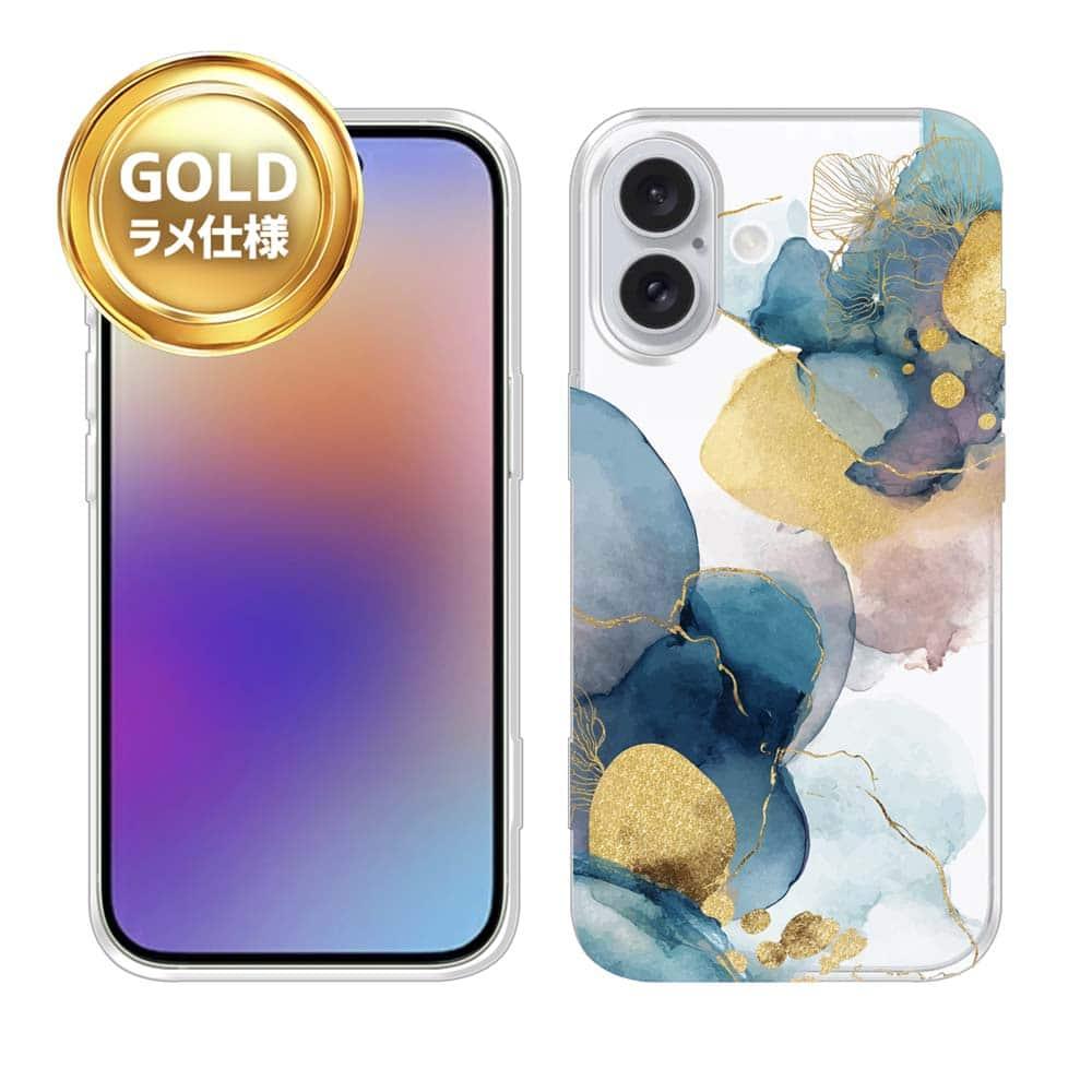 iPhone17/iPhoneAir 花柄 全機種対応☆TPUケース 北欧デザイン【ラメ】 ブルーマーブル No2 | 2枚目