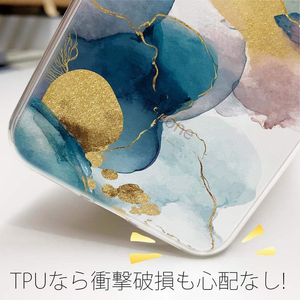 iPhone17/iPhoneAir 花柄 全機種対応☆TPUケース 北欧デザイン【ラメ】 ブルーマーブル No2 | 4枚目