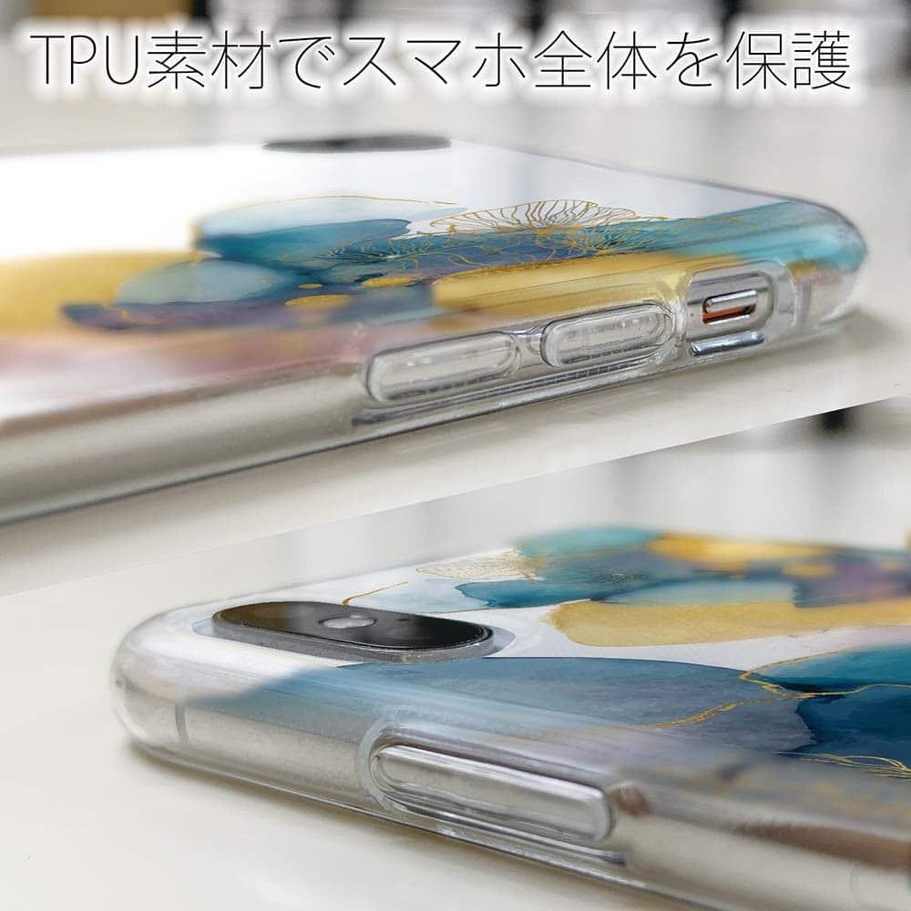 iPhone17/iPhoneAir 花柄 全機種対応☆TPUケース 北欧デザイン【ラメ】 ブルーマーブル No2 | 5枚目