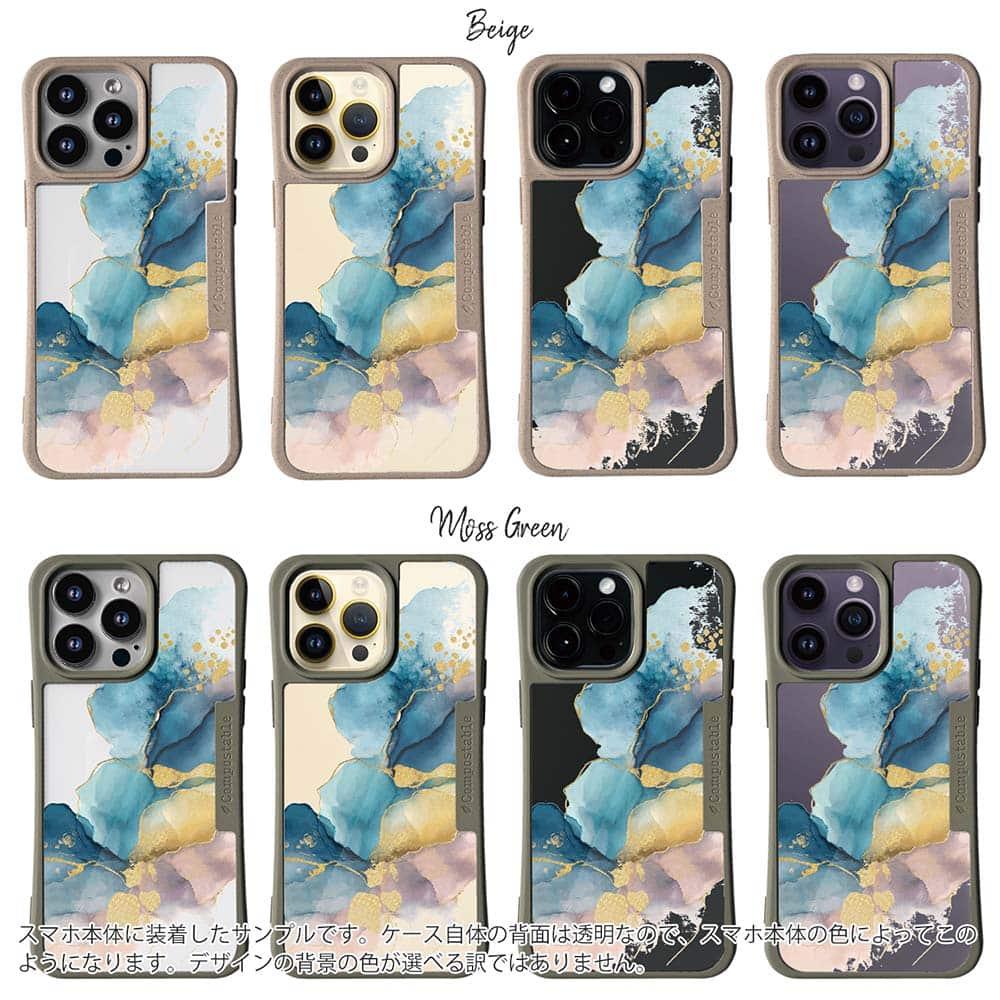 iPhone16/iPhone16e 花柄 コンポスケース 北欧デザイン【ラメ】 ブルーマーブル No1 | 2枚目