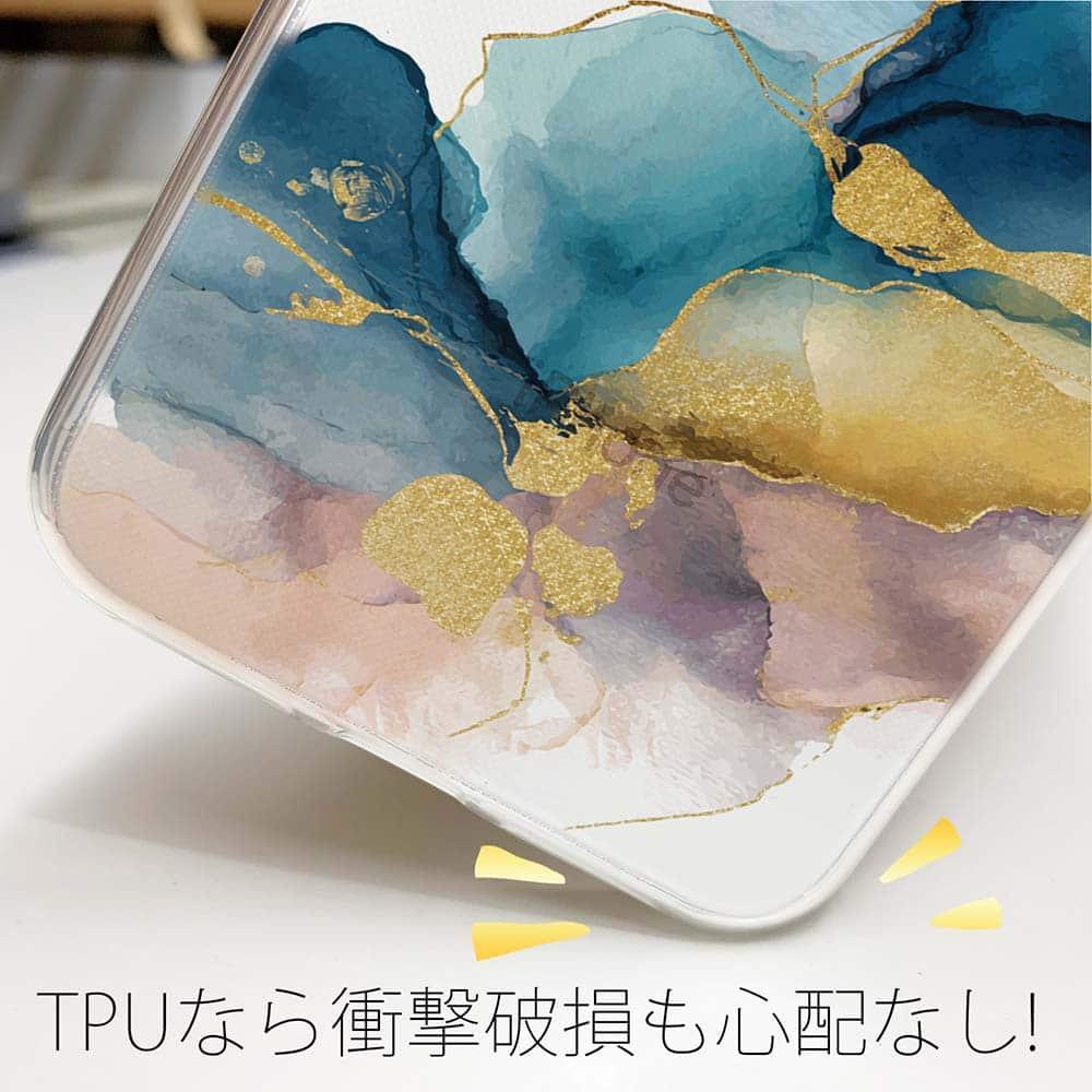iPhone17/iPhoneAir 花柄 全機種対応☆TPUケース 北欧デザイン【ラメ】 ブルーマーブル No1 | 4枚目