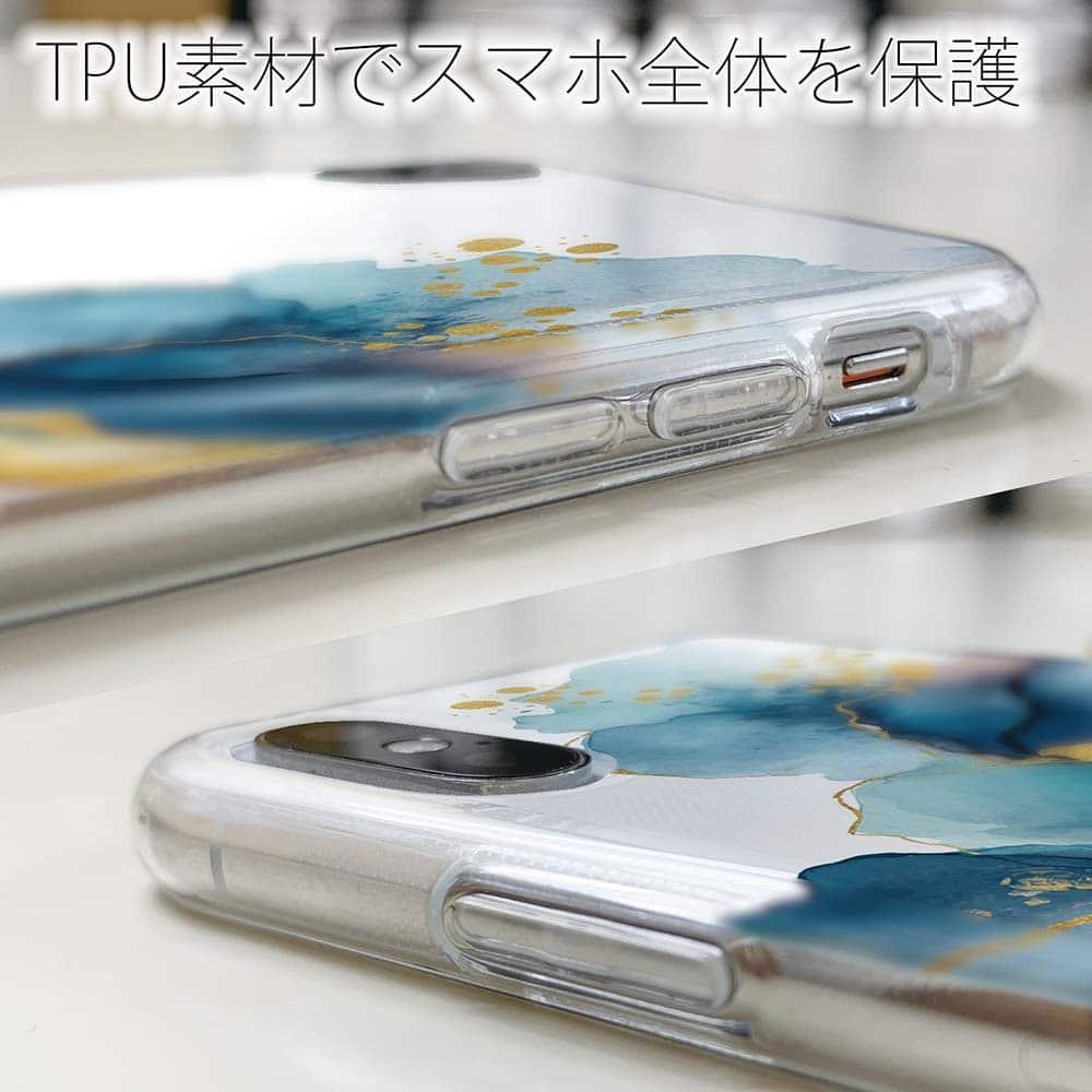 iPhone17/iPhoneAir 花柄 全機種対応☆TPUケース 北欧デザイン【ラメ】 ブルーマーブル No1 | 5枚目