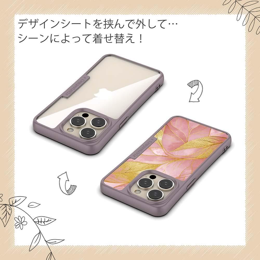 iPhone16/iPhone16e/iPhone16 Pro 花柄 コンポスケース ゴールドリーフ【ラメ】 ピンク | 5枚目