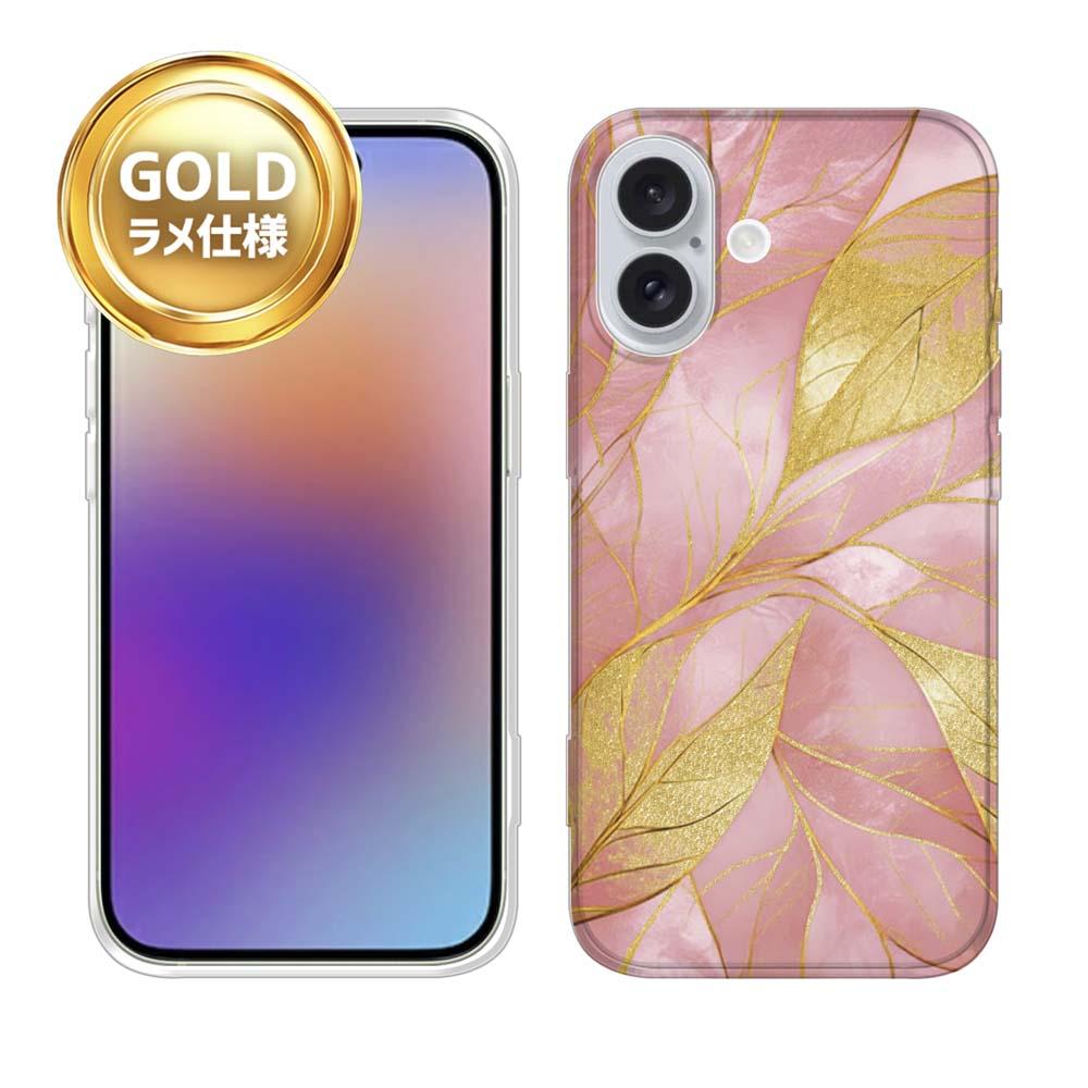 iPhone17/iPhoneAir 花柄 全機種対応☆TPUケース ゴールドリーフ【ラメ】 ピンク | 2枚目