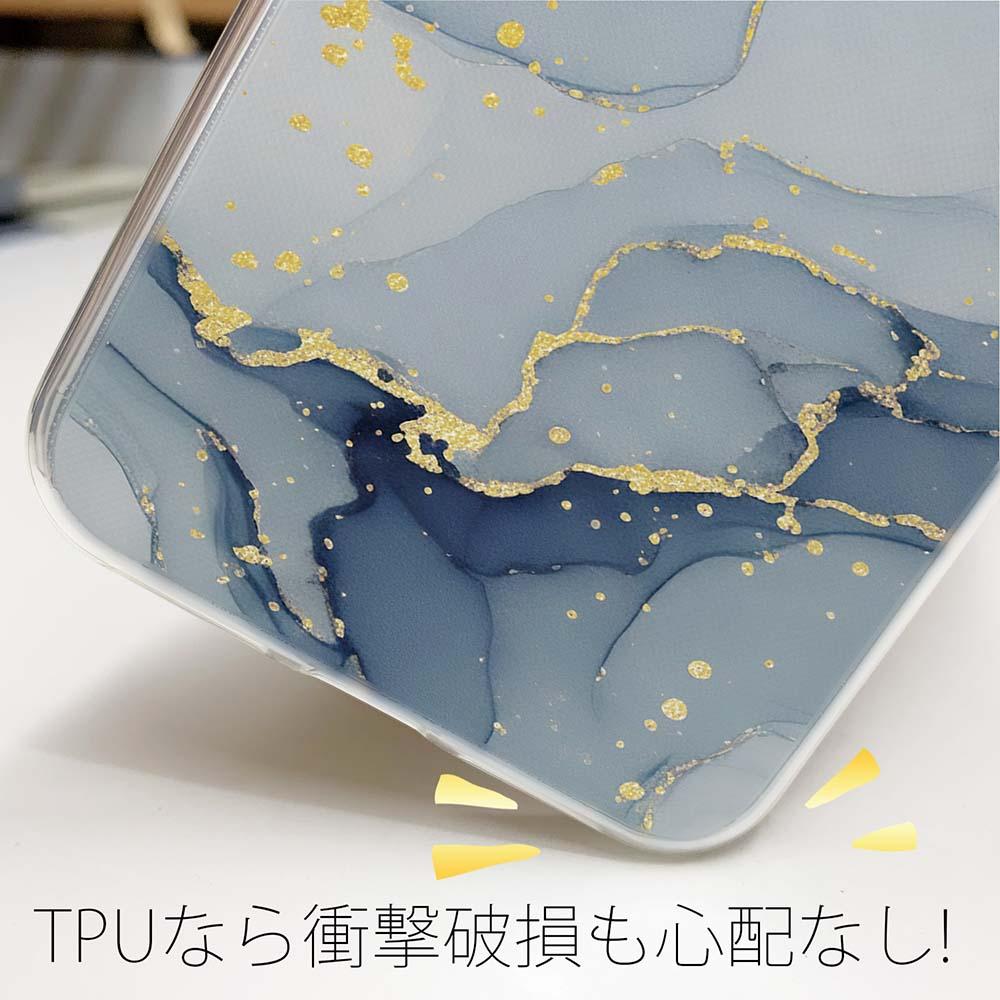 iPhone17/iPhoneAir 花柄 全機種対応☆TPUケース くすみカラーマーブル【ラメ】 ブルー＆ゴールド | 4枚目