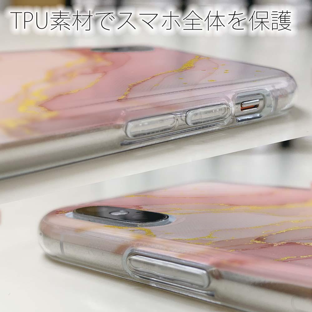 iPhone17/iPhoneAir 花柄 全機種対応☆TPUケース くすみカラーマーブル【ラメ】 ピンク＆ゴールド | 5枚目