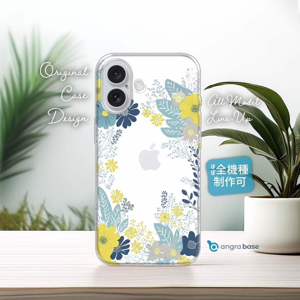 iPhone17e/iPhone17 花柄 全機種対応☆TPUケース 北欧デザイン グリーン&イエロー | 1枚目