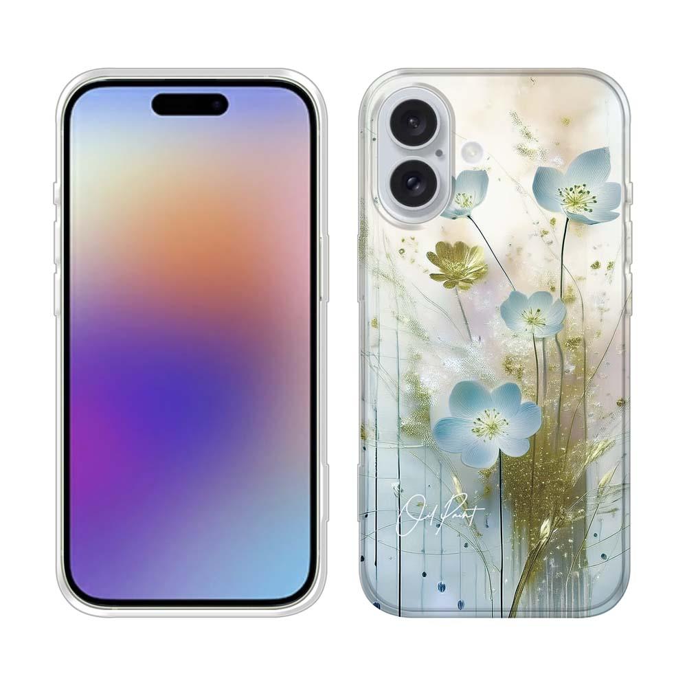 iPhone17e/iPhone17/iPhoneAir 花柄 全機種対応☆TPUケース オイルペイント 青い花 | 2枚目