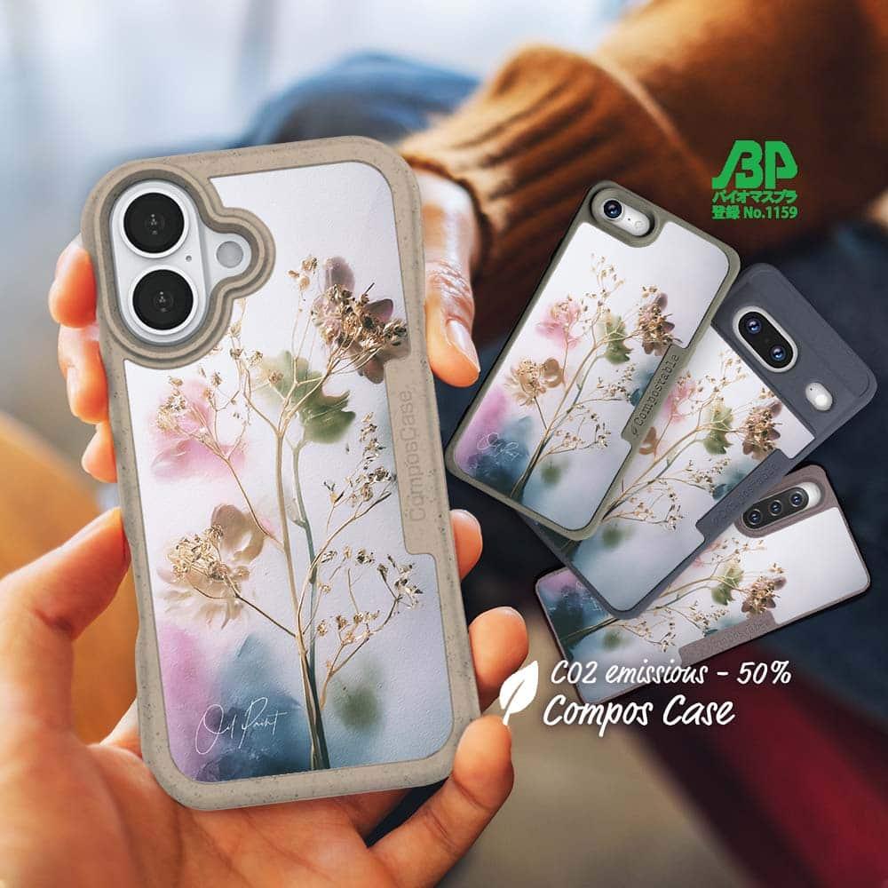 iPhone16/iPhone16e/iPhone16 Pro 花柄 コンポスケース オイルペイント 光の記憶1枚目の画像