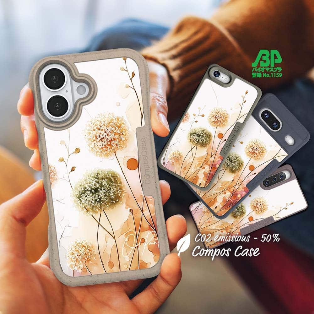 iPhone16/iPhone16e/iPhone16 Pro/iPhone15 花柄 コンポスケース 秋色の綿毛1枚目の画像