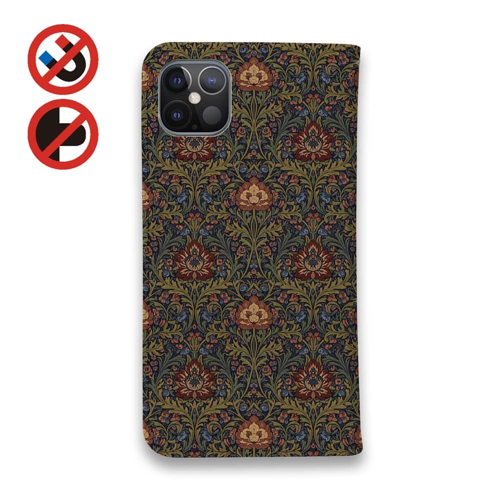 iPhone17/iPhoneAir 花柄 全機種対応☆手帳型ベルトなし リバティの大花柄風 アンジェリカ・ガーラ | 3枚目