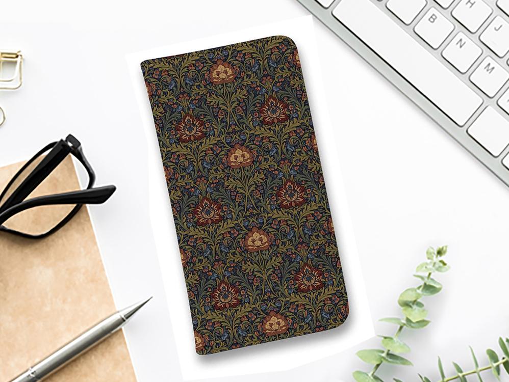 iPhone17/iPhoneAir 花柄 全機種対応☆手帳型ベルトなし リバティの大花柄風 アンジェリカ・ガーラ | 1枚目