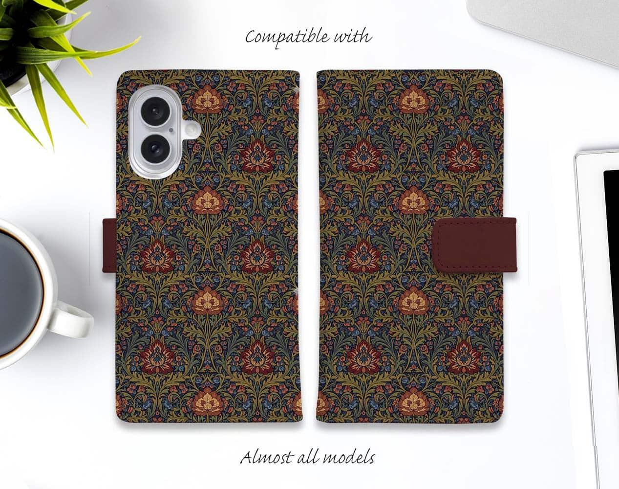 iPhone17/iPhoneAir 全機種対応☆手帳型 リバティの大花柄風 アンジェリカ・ガーラ1枚目の画像