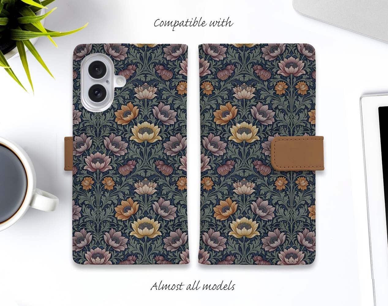 iPhone17/iPhoneAir 全機種対応☆手帳型 リバティの大花柄風 スモール・スザンナ1枚目の画像