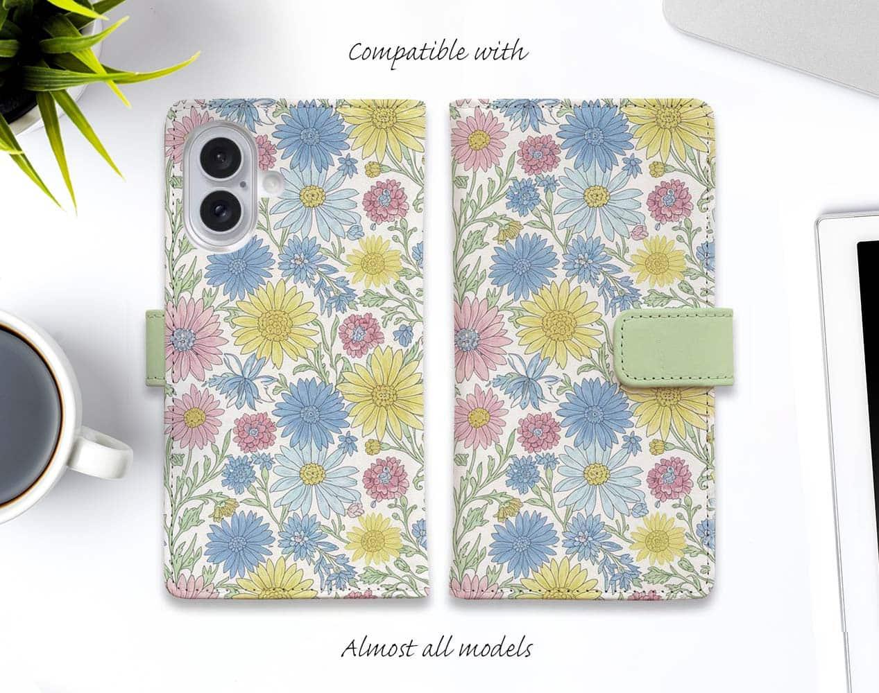 iPhone17/iPhoneAir/iPhone17Pro 全機種対応☆手帳型 パステルブーケ1枚目の画像