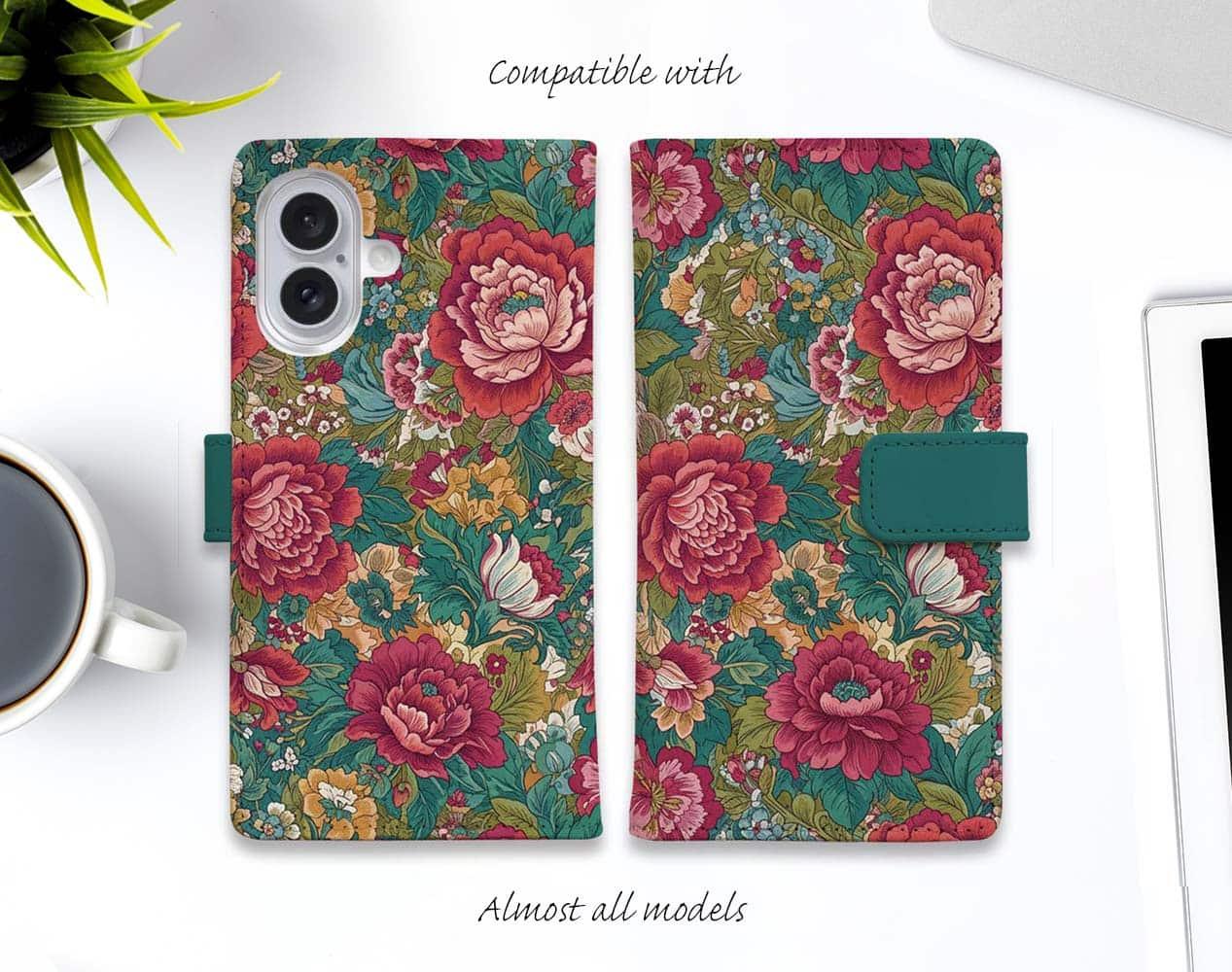 iPhone17/iPhoneAir/iPhone17Pro 全機種対応☆手帳型 クラシック牡丹1枚目の画像