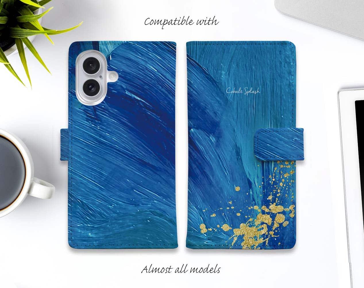 iPhone17/iPhoneAir/iPhone17Pro 全機種対応☆手帳型 Cobalt Splash1枚目の画像