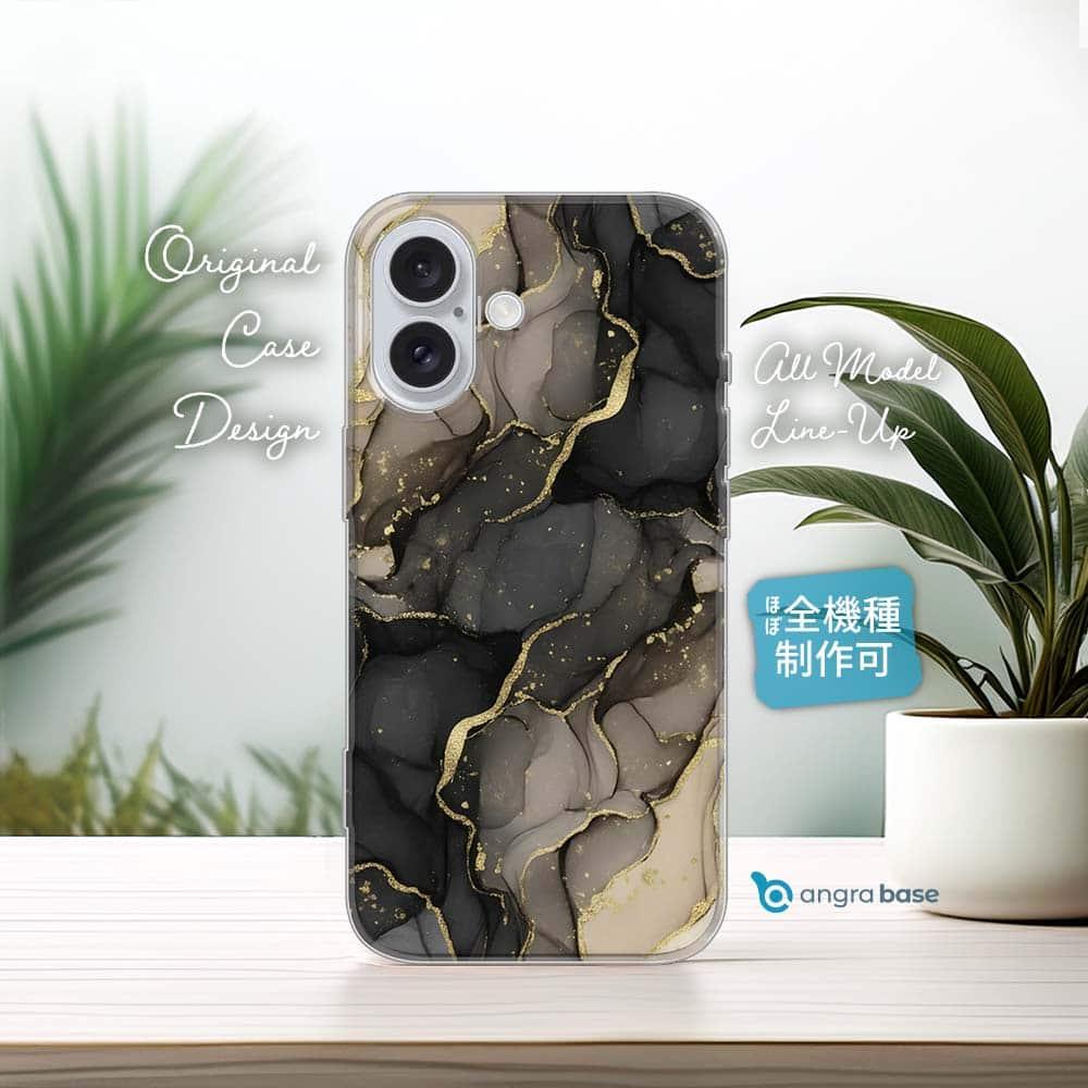 iPhone17/iPhoneAir 花柄 全機種対応☆TPUケース くすみカラーマーブル調 ブラック&ゴールド1枚目の画像