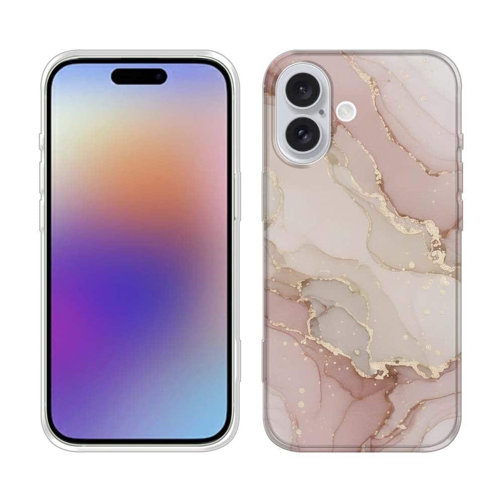 iPhone17/iPhoneAir 花柄 全機種対応☆TPUケース くすみカラーマーブル調 ピンク&ゴールド | 2枚目