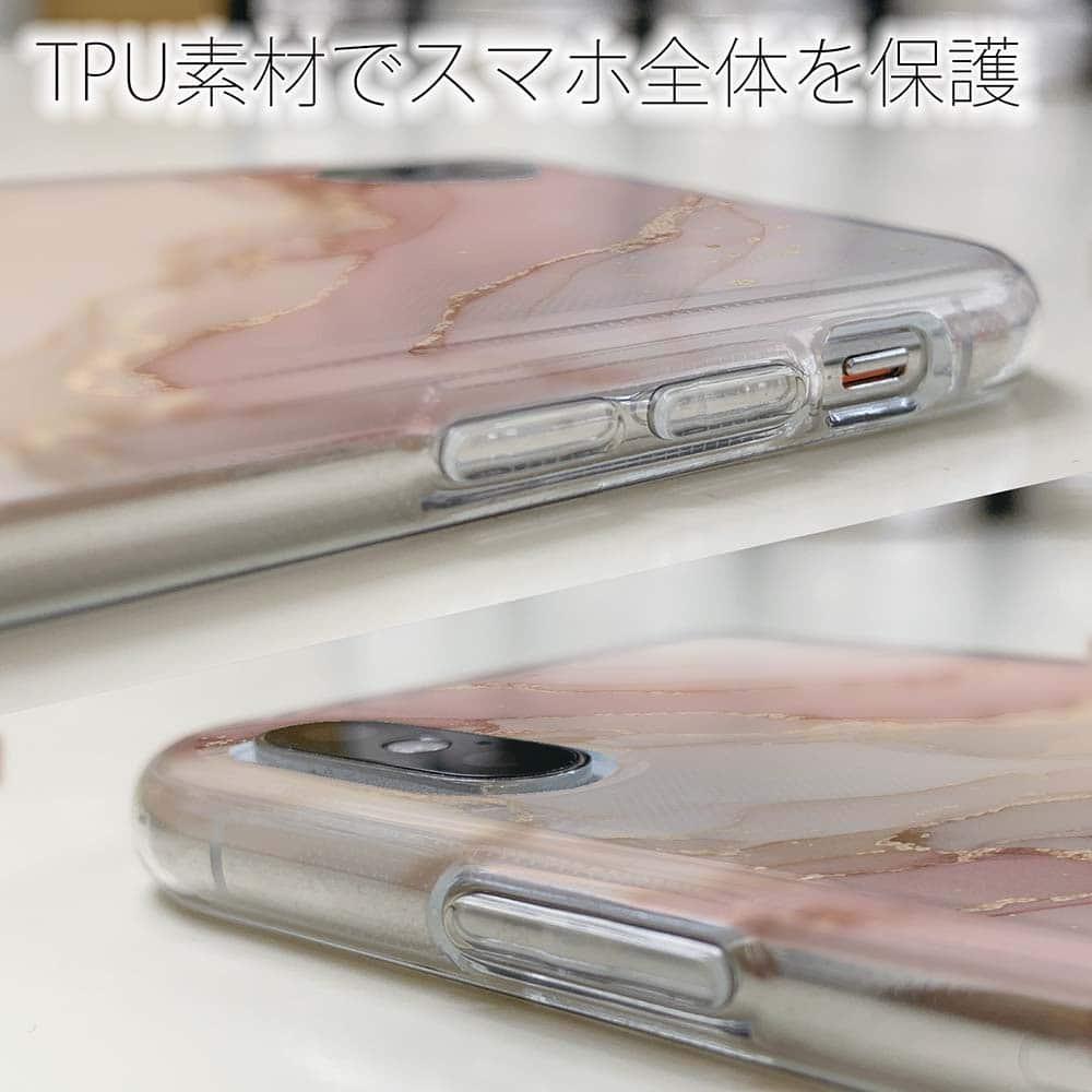 iPhone17/iPhoneAir 花柄 全機種対応☆TPUケース くすみカラーマーブル調 ピンク&ゴールド | 5枚目