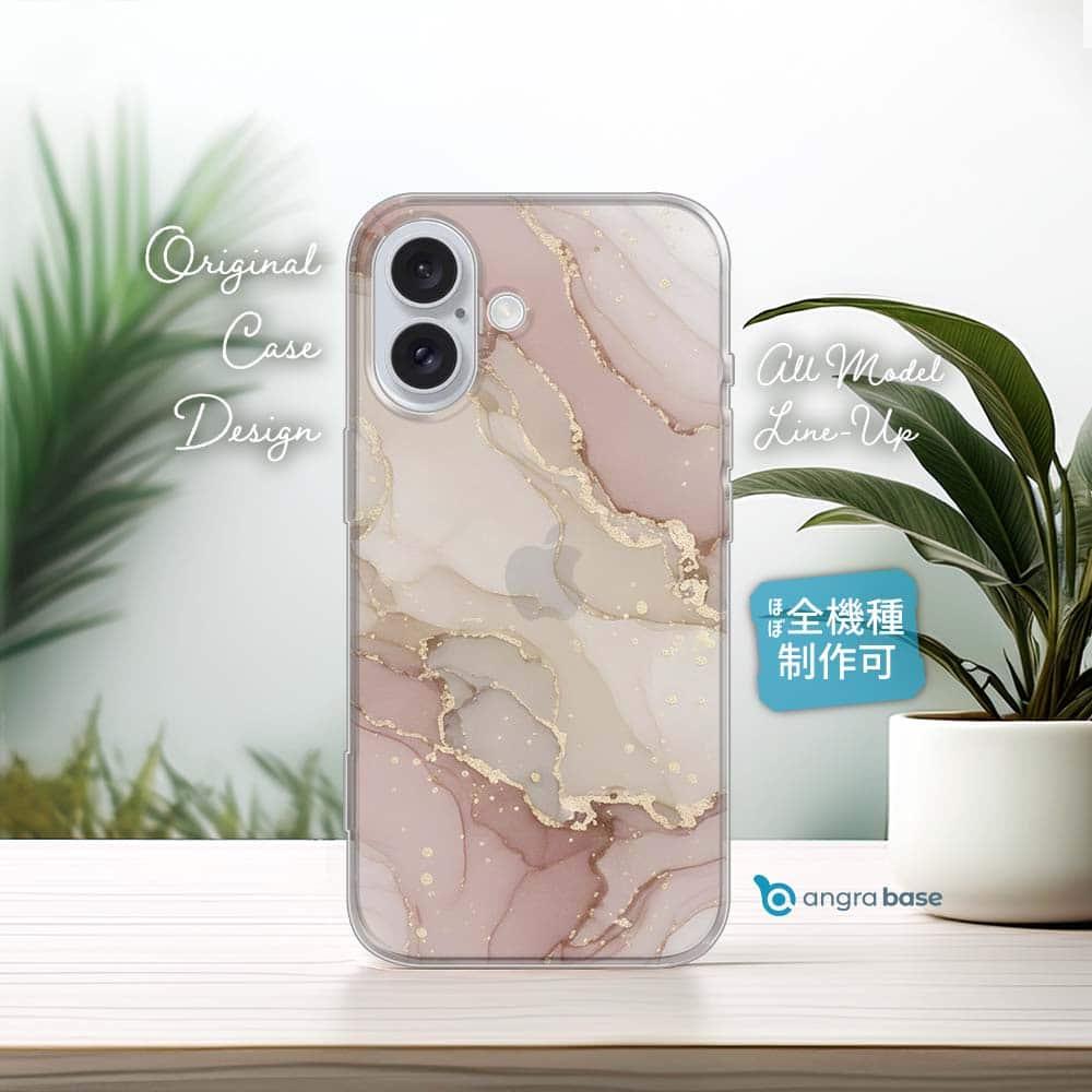 iPhone17/iPhoneAir 花柄 全機種対応☆TPUケース くすみカラーマーブル調 ピンク&ゴールド1枚目の画像