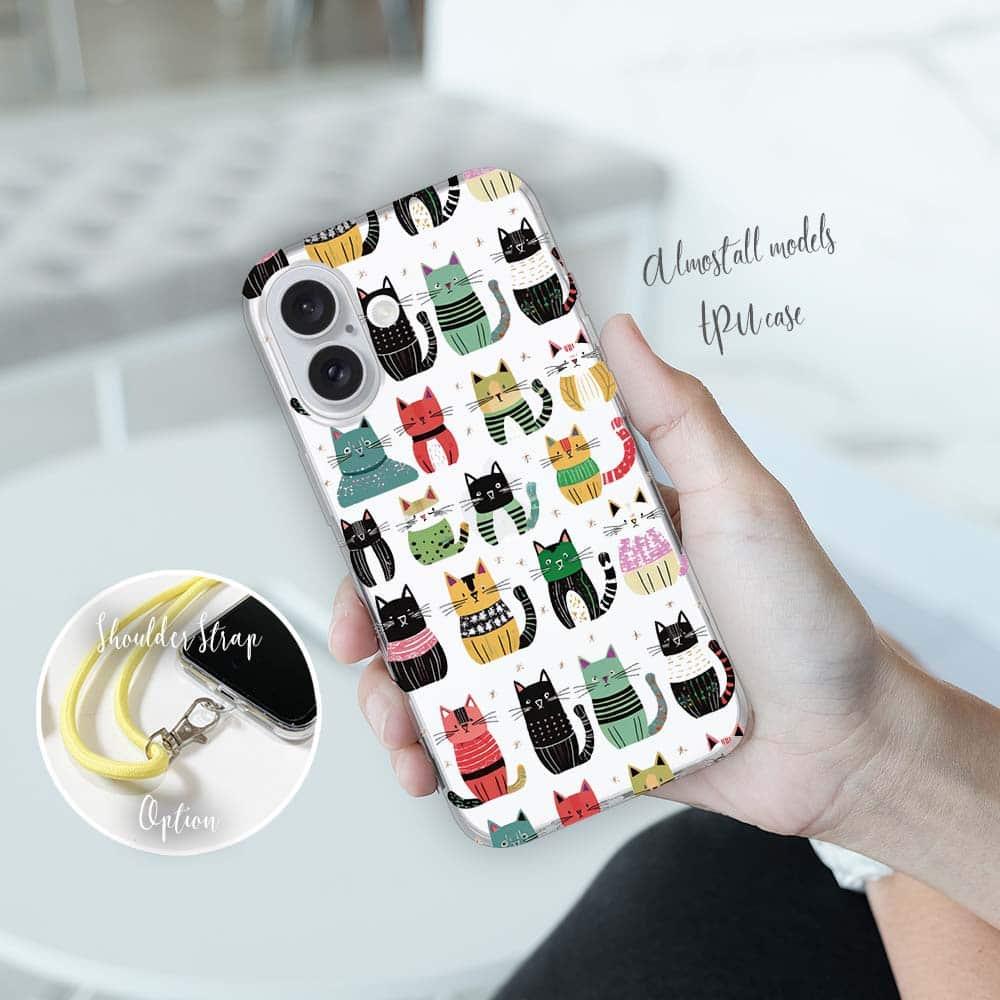 iPhone17/iPhoneAir/iPhone17Pro 花柄 全機種対応☆TPUケース 北欧デザイン いろいろな猫1枚目の画像