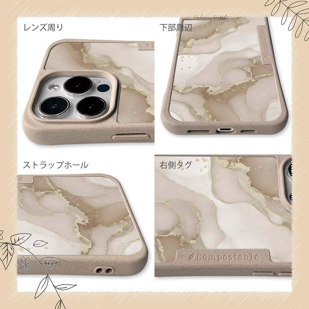 iPhone16/iPhone16e 花柄 コンポスケース くすみカラーマーブル調 ベージュ&ゴールド | 6枚目