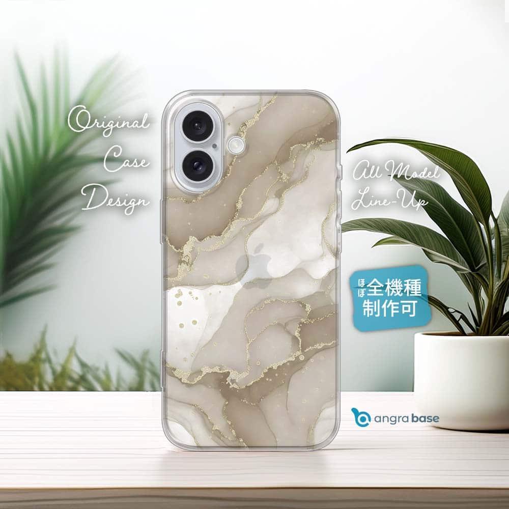 iPhone17/iPhoneAir 花柄 全機種対応☆TPUケース くすみカラーマーブル調 ベージュ&ゴールド1枚目の画像