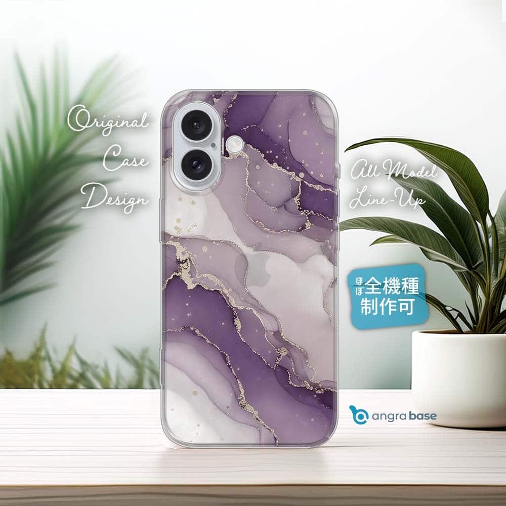 iPhone17/iPhoneAir 花柄 全機種対応☆TPUケース くすみカラーマーブル調 パープル&ゴールド1枚目の画像