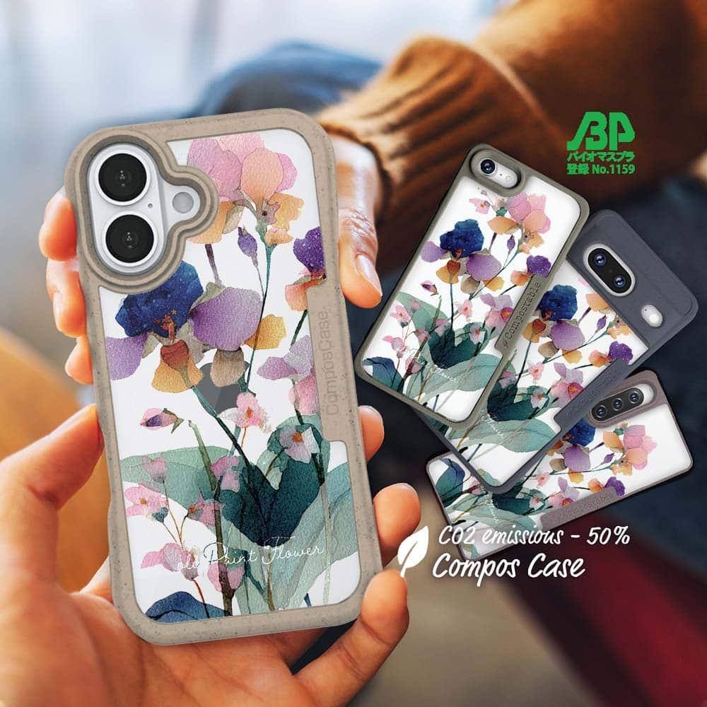 iPhone16/iPhone16e/iPhone16 Pro 花柄 コンポスケース くすみカラーFlower No21枚目の画像